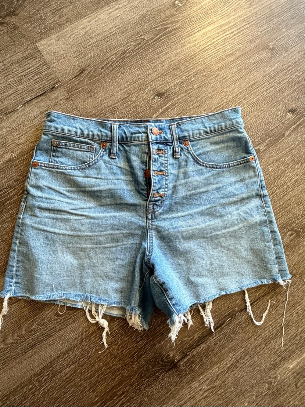 Madewell Light Blue High-Rise Button-Fly Denim Shorts